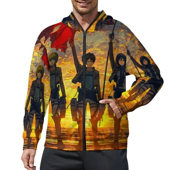 Attack On Titan Full Zip Hoodies Hooded Long Sleeve Jacket Lightweight Sweatshirt Warm Winter Coats M