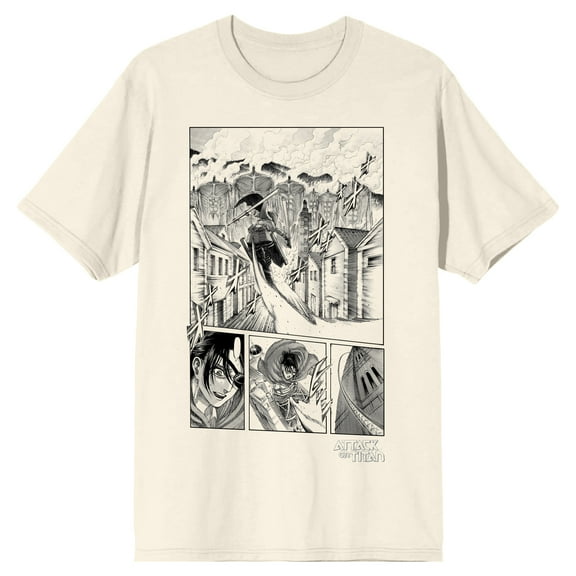 Attack On Titan Hange Manga Panels Crew Neck Short Sleeve Natural Men's T-shirt-Large
