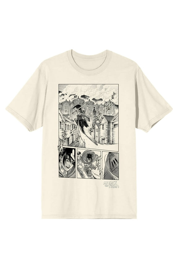 Attack On Titan Hange Manga Panels Crew Neck Short Sleeve Natural Men's T-shirt-Large