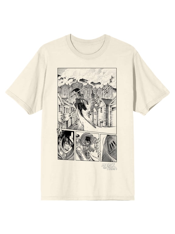 Attack On Titan Hange Manga Panels Crew Neck Short Sleeve Natural Men's T-shirt-Medium