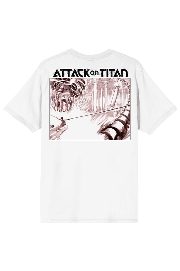 Attack On Titan Man In Chains & Skeletal Figure Adult White Crew Neck Short Sleeve T-shirt-XXL