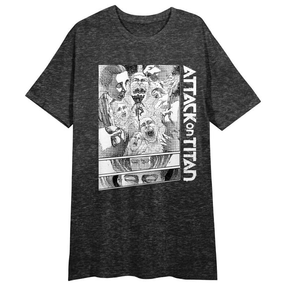 Attack On Titan Manga Art Crew Neck Short Sleeve Black Heather Women's Night Shirt-Small