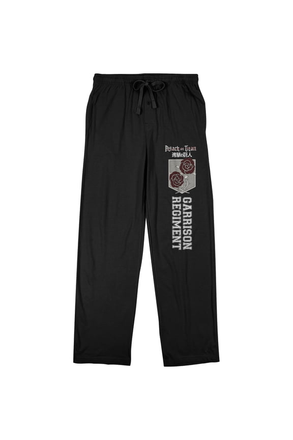 Attack On Titan Men's Garrison Regiment Text & Logo Black Sleep Pajama Pants-XX-Large