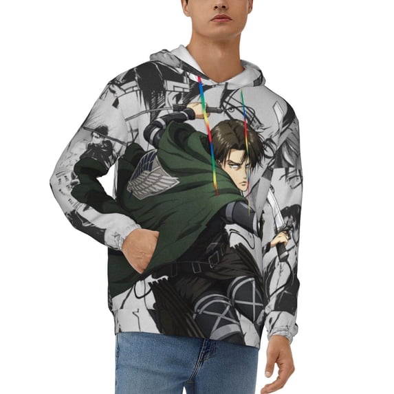 Attack On Titan Men's Hoodie With Color Drawstrings Sweatshirt Hooded Pullover Print Winter Coat Jacket Medium