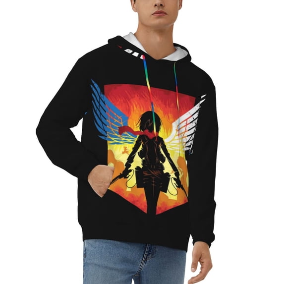 Attack On Titan Men's Hoodie With Color Drawstrings Sweatshirt Hooded Pullover Print Winter Coat Jacket Small