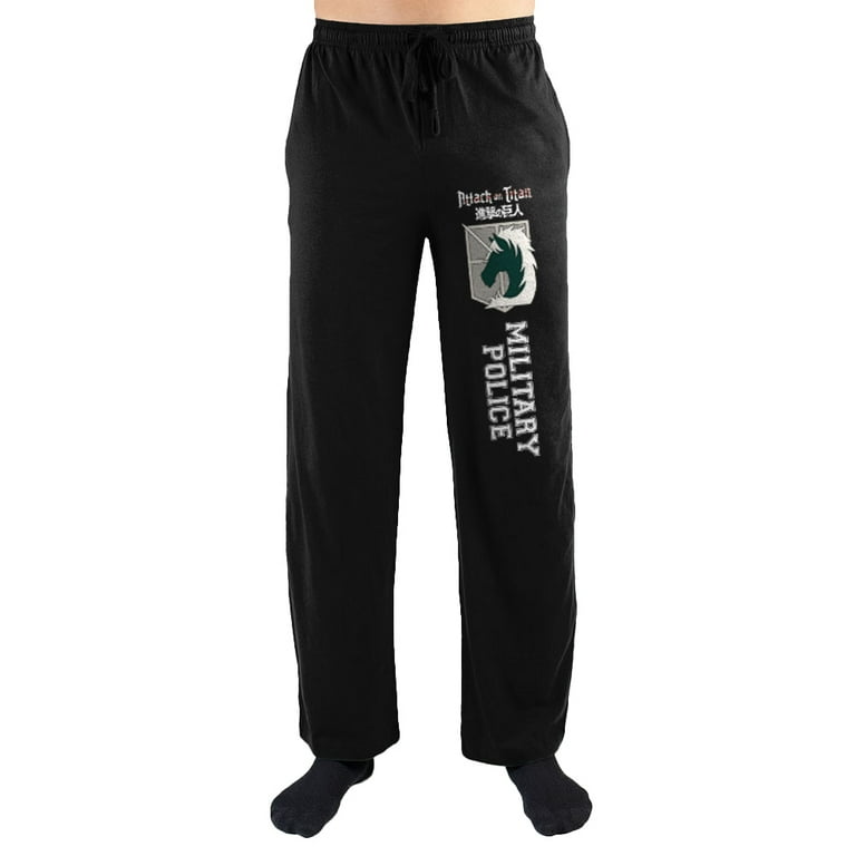 Attack On Titan Men s Military Police Text Symbol Black Sleep Pajama Pants Large