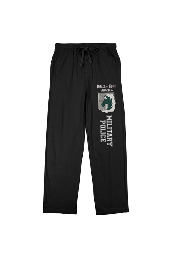 Attack On Titan Men's Military Police Text & Symbol Black Sleep Pajama Pants-XX-Large