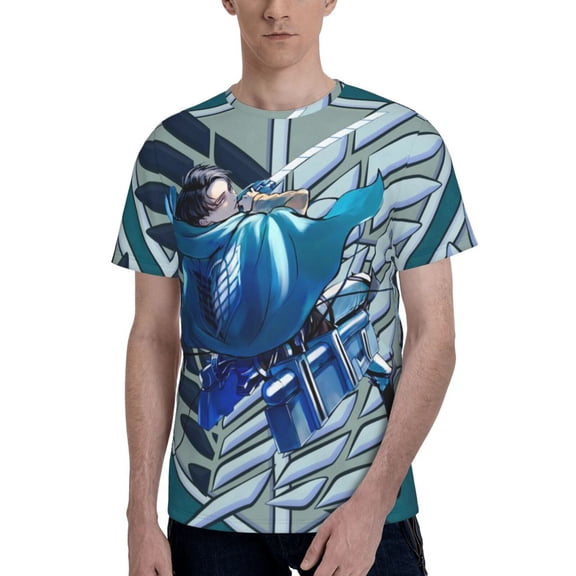 Attack On Titan Men's Short-Sleeve T-Shirt Summer Casual Tee Top Breathable Crewneck T-Shirt Small