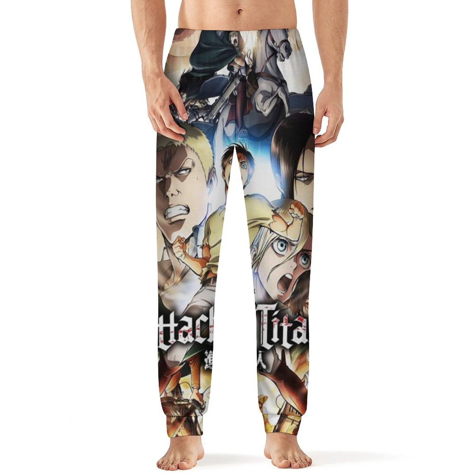 Attack On Titan Season 2 Titan And Logo Men's Black Sleep Pajama Pants Attack On Titan Season 2 Titan And Logo Men's Black Sleep Pajama Pants