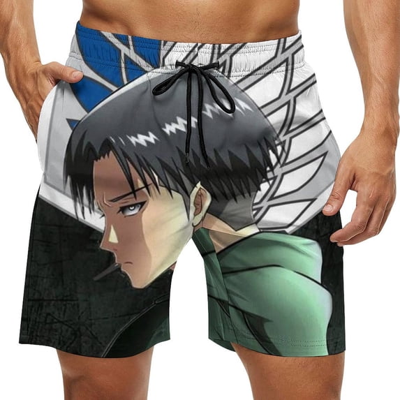 Attack On Titan Men's Swim Trunks Board Shorts Drawstring Elastic Waist Quick Dry Swimsuits Beach Shorts with Pockets L
