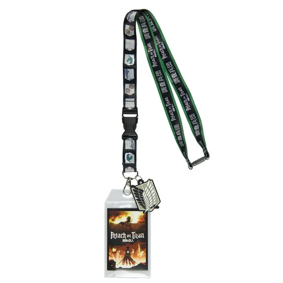 Attack On Titan Reversible ID Lanyard Breakaway Badge Holder with 2" Survey Corps Rubber Charm