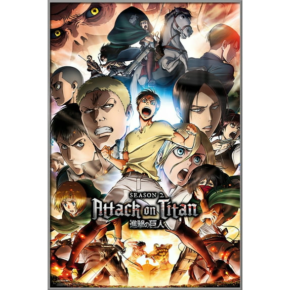 Attack On Titan: Season 2 - Framed TV Show Poster (Character Collage) (Size: 25" X 37") (Silver Aluminum Frame)