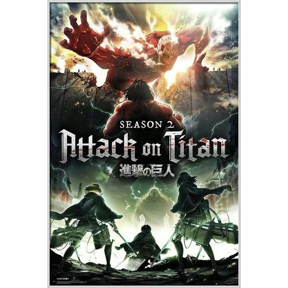 Attack On Titan - Season 2 - Framed TV Show Poster (Key Art / Regular Style) (Size: 25" X 37") (Shiny White Aluminum Frame)
