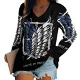 thumbnail image 1 of Attack On Titan Womens T Shirts V Neck Long Sleeve Tops Causal Loose Summer T-Shirts L, 1 of 7