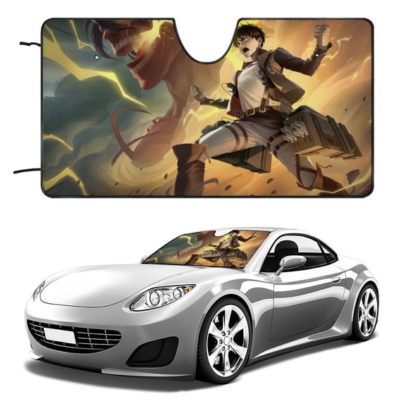 Attack On Titan-theme Windshield Sun Shade Front Protector Folding Car Sun Visor Blocks Uv Rays Keeps Your Vehicle Cool52in*28in(130cm*70cm)