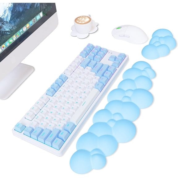 Attack Shark Cloud Keyboard Mouse Wrist Rest with Coaster Set,Ergonomic Palm Rest Combo for Pain Relief, Non-Slip,Ultra-Soft Memory Foam Wrist Cushion Support for Comfortable Typing/Gaming-Blue