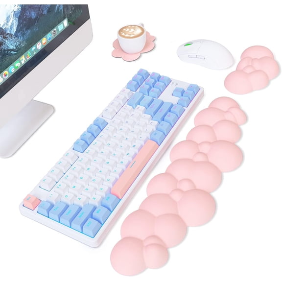 Attack Shark Cloud Keyboard Mouse Wrist Rest with Coaster Set,Ergonomic Palm Rest Combo for Pain Relief, Non-Slip,Ultra-Soft Memory Foam Wrist Cushion Support for Comfortable Typing/Gaming-Flesh Pink