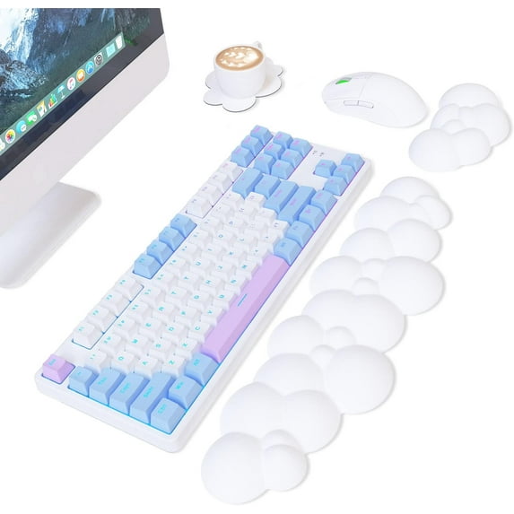 Attack Shark Cloud Keyboard Mouse Wrist Rest with Coaster Set,Ergonomic Palm Rest Combo for Pain Relief, Non-Slip Base,Ultra-Soft Memory Foam Wrist Cushion Support for Comfortable Typing/Gaming-White