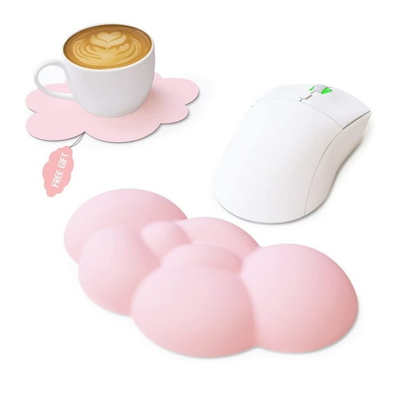 Attack Shark Cloud Mouse Wrist Rest with Coaster,Ergonomic Memory Foam Mouse Wrist Pad with Massage for Relieve Pain,Wrist Support for Mouse,Cute Desk Accessory for Mouse, Office, Gaming-Flesh Pink