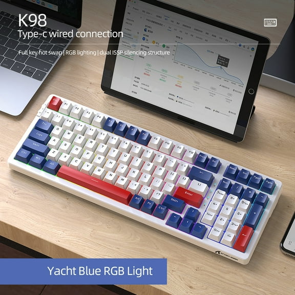 Attack Shark K98 Wired Mechanical Keyboard ,Type-C Connection, Red Yellow Switch Custom RGB Effect Laptop,Mac,Android 