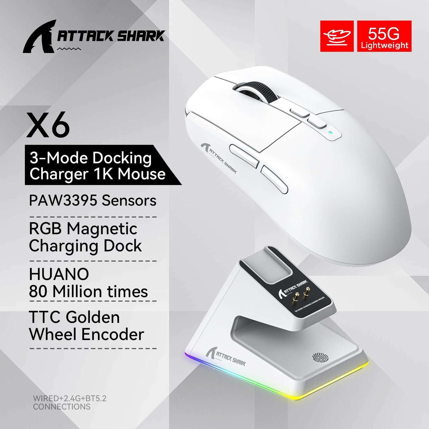 Attack Shark X11/X6/X3/R1 RGB Wireless Gaming Mouse, Bluetooth Tri-Mode Connectivity,  Lightweight, Ergonomic for VALORANT&FPS