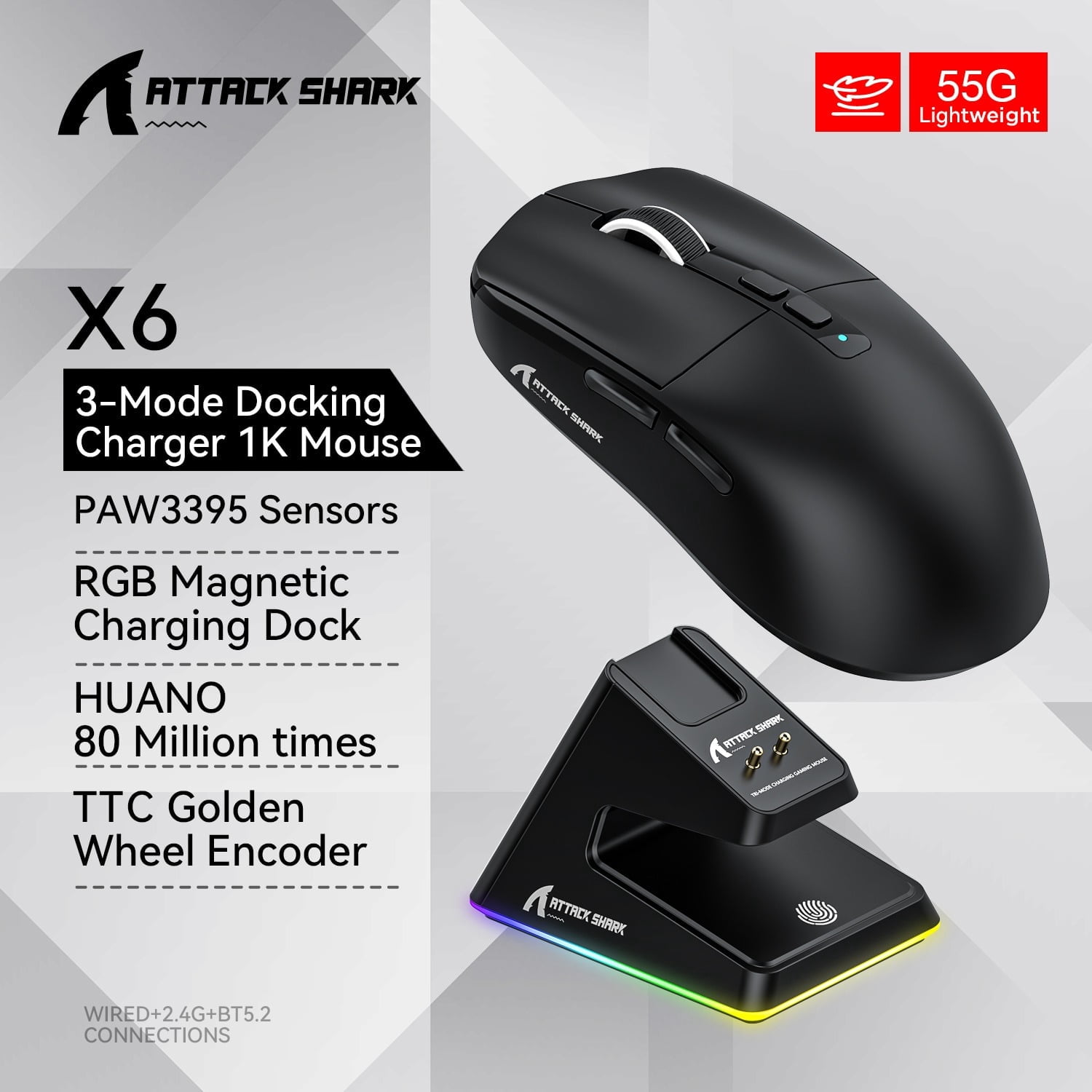 Attack Shark X11/X6/X3/R1 RGB Wireless Gaming Mouse, Bluetooth Tri-Mode Connectivity,  Lightweight, Ergonomic for VALORANT&FPS