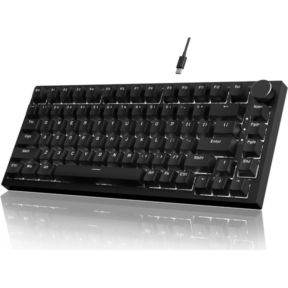 Attack Shark ajazz AK820 Mechanical Gaming Keyboard with Knob 75% Keyboard Hot Swappable Type-C Wired Gasket 5-Layer Noise Absorbing Foam White LED Backlit NKRO Linear Red Switch for PC/Win/Mac-Black