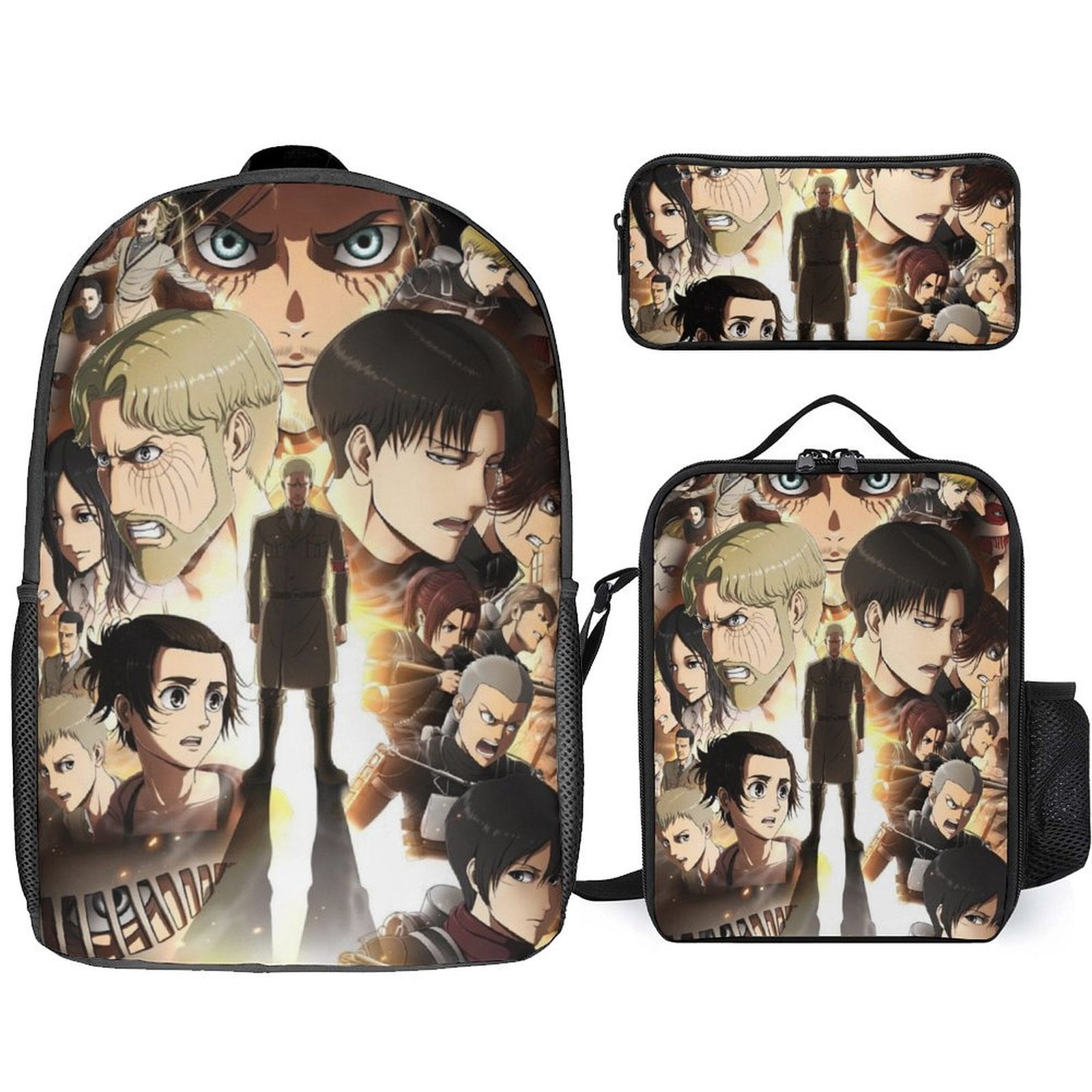 Attack On Titan Anime Schoolbag With Lunch Bag Pencil Case Set Unisex ...
