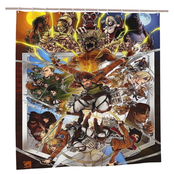 Attack On Titan Bathroom Shower Curtain,Bath Curtains Durable Waterproof Bath Curtain With 12 Hooks,72x72in, Adluts Girls Boys Bathroom Decor House Gifts