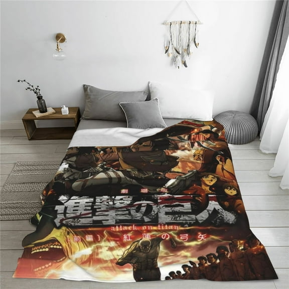 Attack On Titan Cartoon Printing Throw Blanket, All Seasons Flannel Fleece Blanket, Soft & Warm Plush Blankets for Couch Sofa Bed Camping Travel, 40"x30"