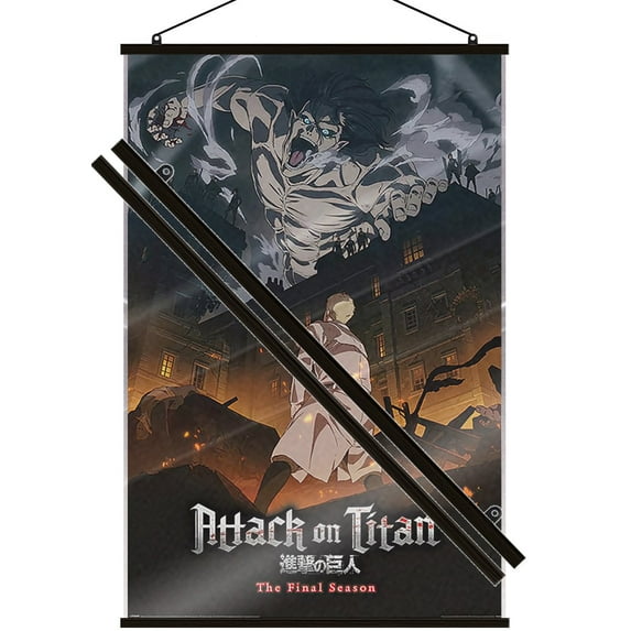 Attack On Titan - Season 4 - Manga Anime TV Show Poster (The Final Season - Regular Style - Eren Jaeger - Onslaught) (Size: 24" x 36") (Laminated Poster & Black Hanger)