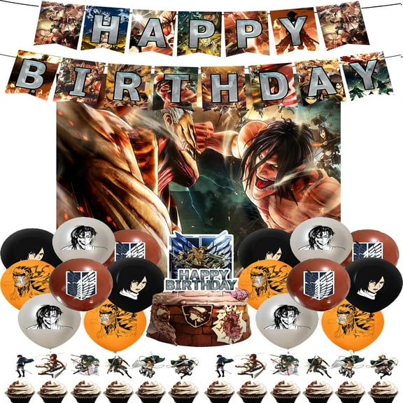 Attack on Titan cartoon anime birthday party supplies birthday decorations, cartoon theme party gifts including banners, backdrops, cake toppers, balloons