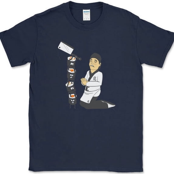 Attack of the Sushi T-Shirt Funny Food Roll Chef Rice Humor Graphic Tee - Navy, S