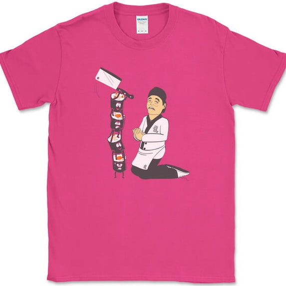 Attack of the Sushi T-Shirt Funny Food Roll Chef Rice Humor Graphic Tee - Pink, S