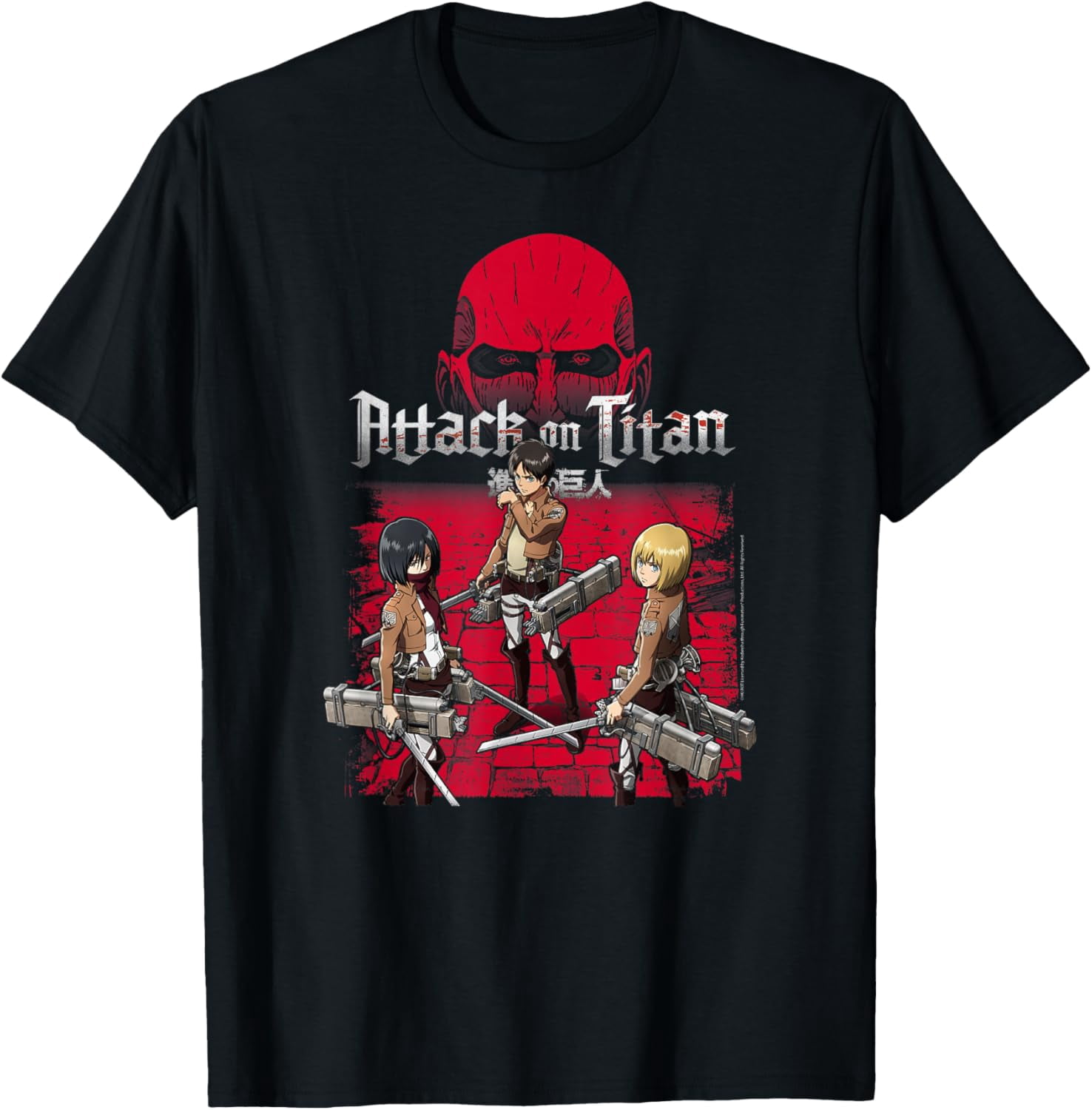 Attack on Titan 3 Main Characters Red Background Anime T-Shirt ...
