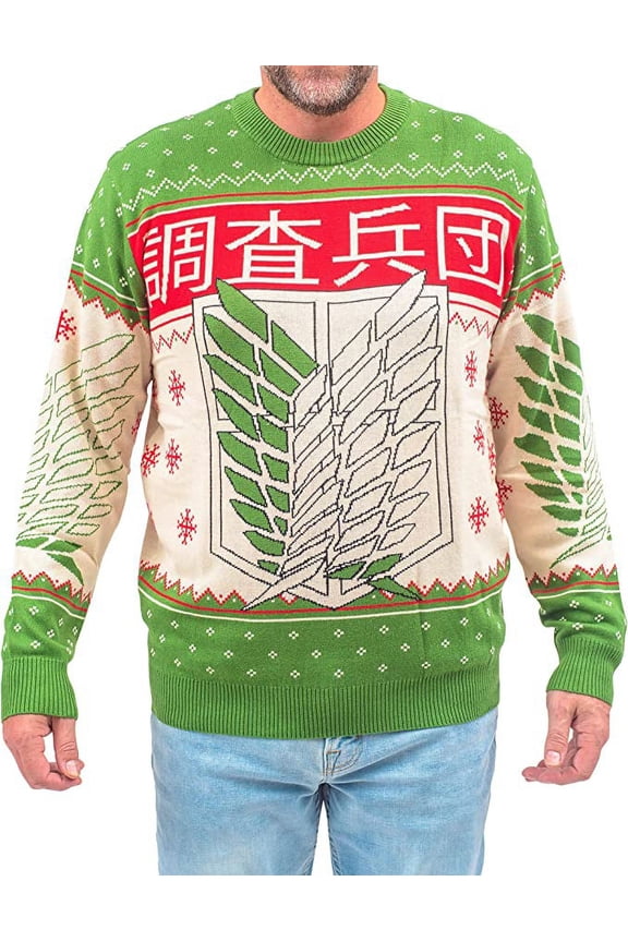Attack on Titan 4 Kanji and Swords Ugly Christmas Sweater