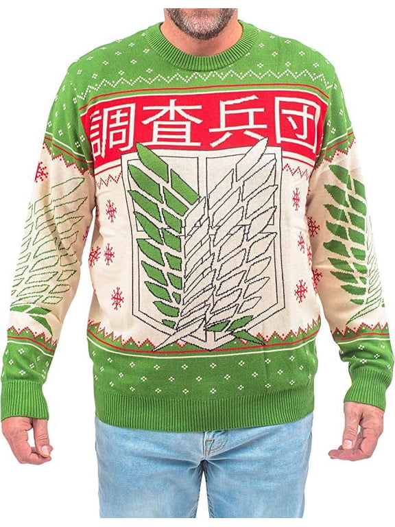 Attack on Titan 4 Kanji and Swords Ugly Christmas Sweater