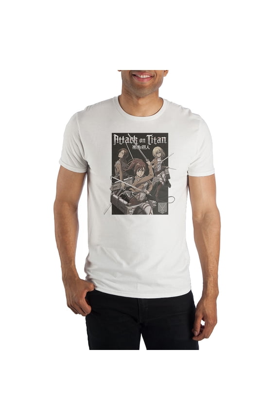Attack on Titan Anime Cartoon Cadets Group Characters White Graphic Tee -XL