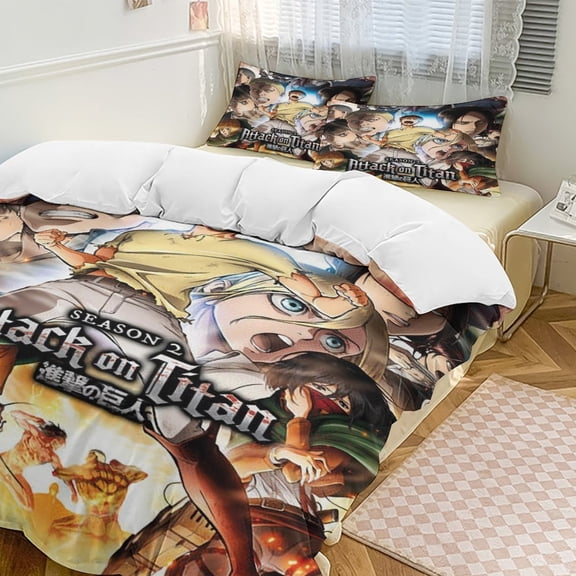 Attack on Titan Anime Home Bed 3-piece Set, Classic Japanese Anime Polyester Wash Student Dormitory Set
