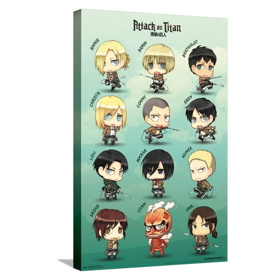 Attack on Titan - Chibi Characters Canvas Wall Poster, 14.725" x 22.375"
