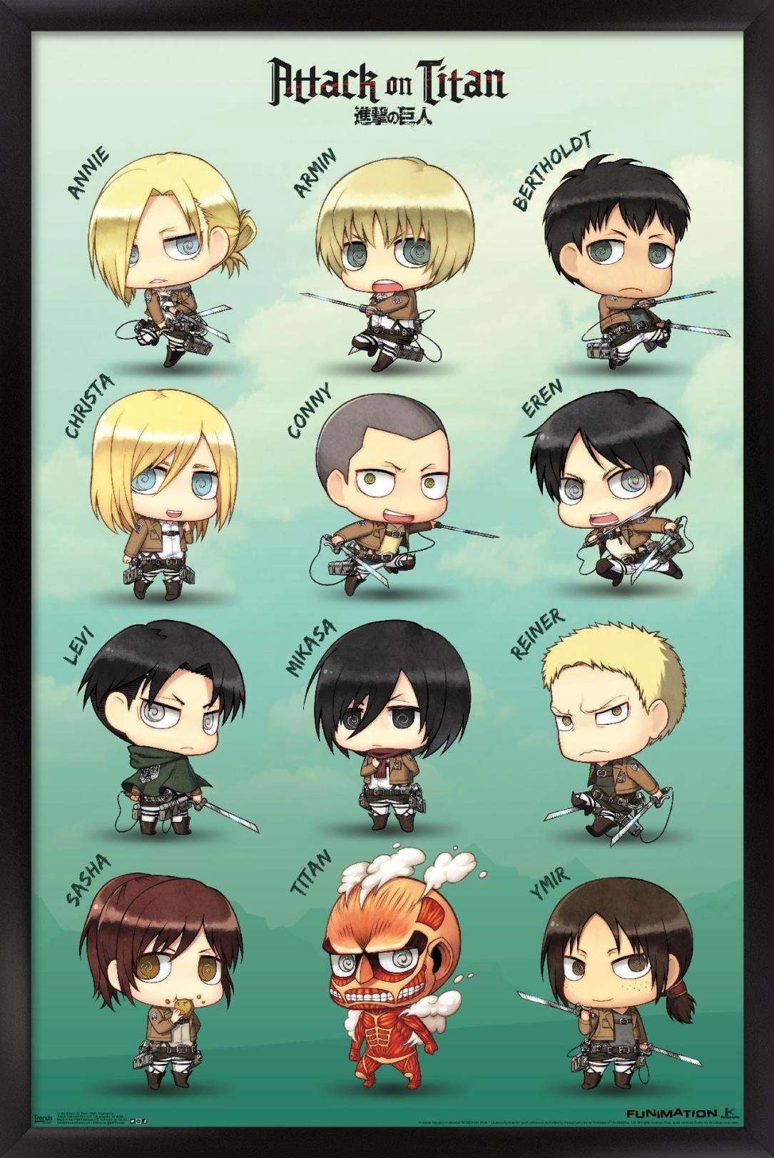 Attack on Titan - Chibi Characters Wall Poster, 14.725" x 22.375", Framed