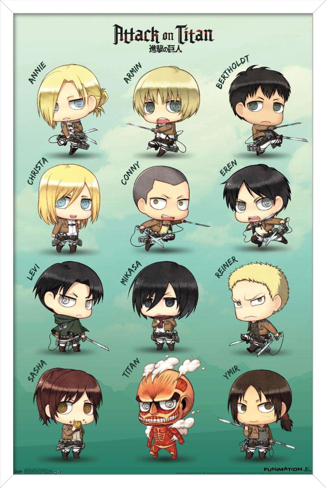 Attack on Titan - Chibi Characters Wall Poster, 14.725" x 22.375", Framed