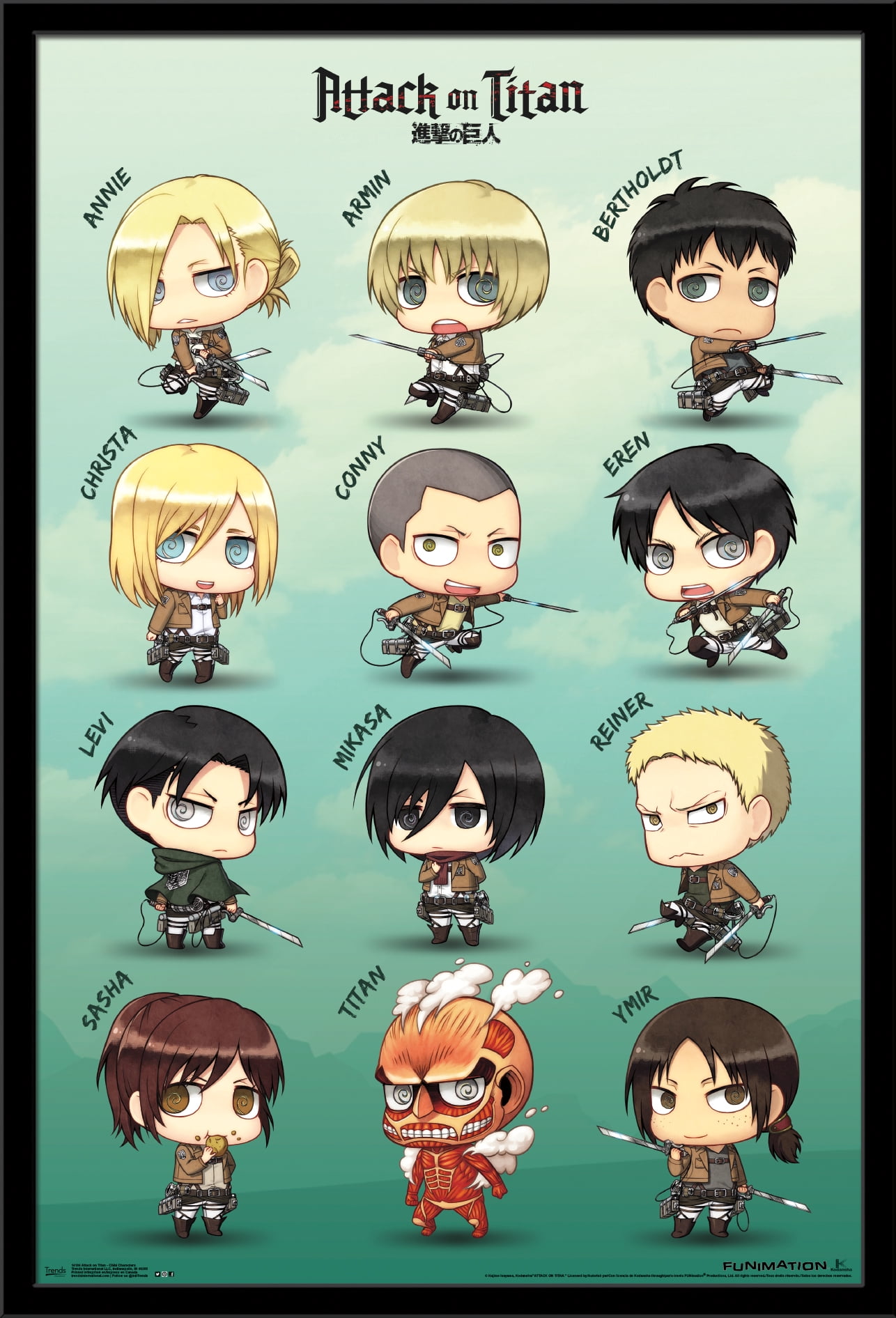 Attack on Titan - Chibi Characters Wall Poster, 22.375" x 34", Framed