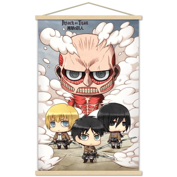Attack on Titan - Chibi Group Wall Poster with Wooden Magnetic Frame, 22.375" x 34"