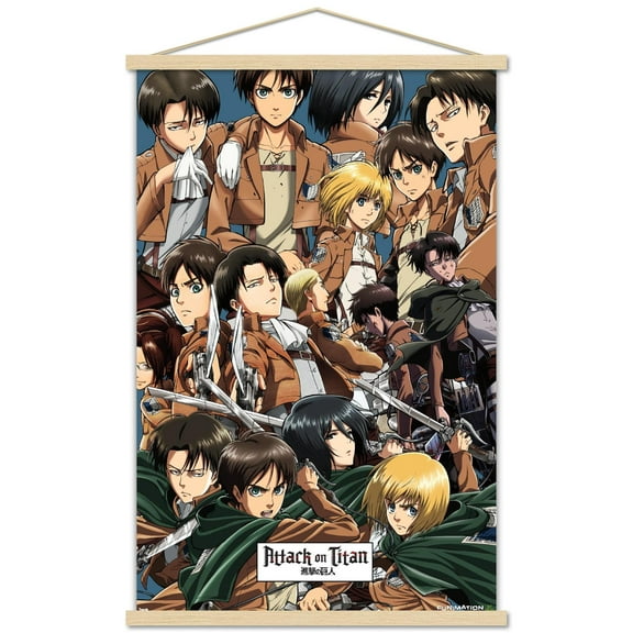 Attack on Titan - Collage Wall Poster with Wooden Magnetic Frame, 22.375" x 34"