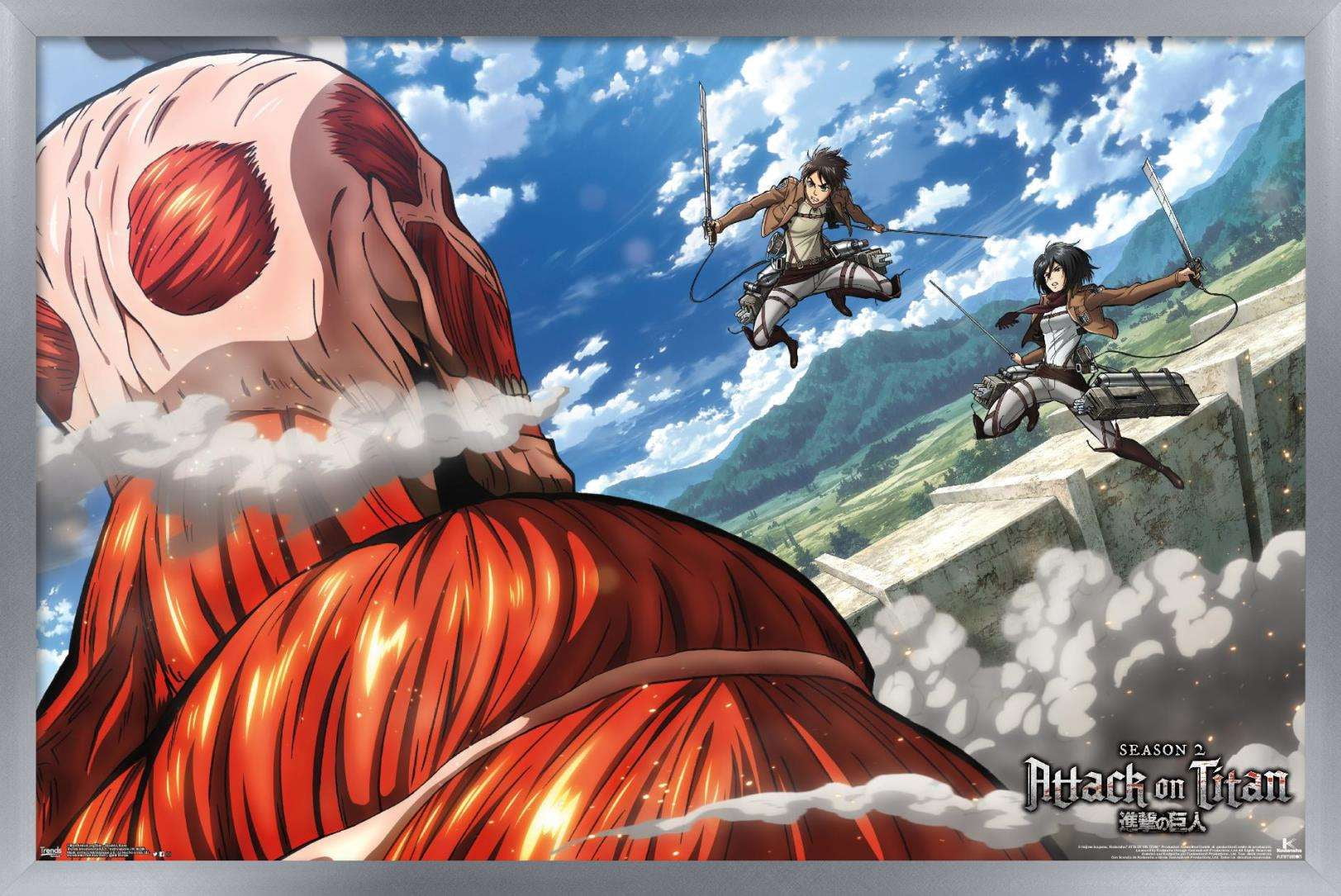 Attack on Titan - Double Team Wall Poster, 14.725" x 22.375", Framed