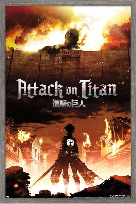 Attack on Titan - Fire Wall Poster, 22.375" x 34", Framed