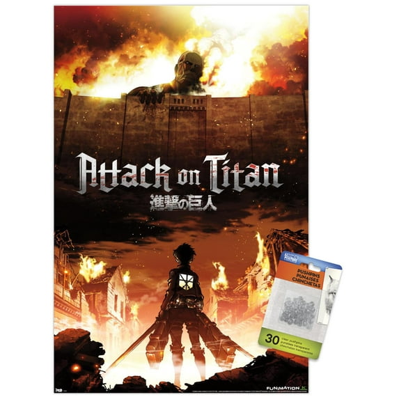 Attack on Titan - Fire Wall Poster with Push Pins, 14.725" x 22.375"