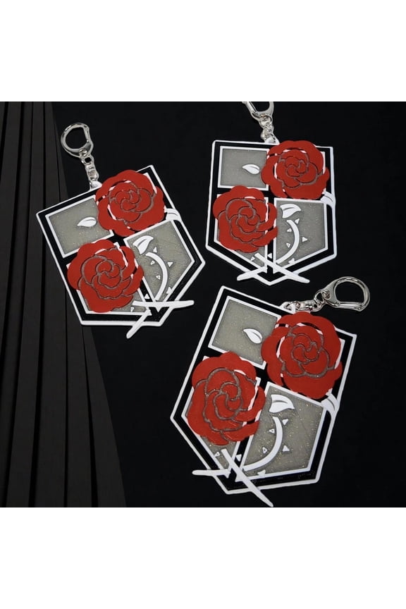 Attack on Titan Garrison Regiment Keychain - Stationary Guard Rose Badge - 3D Printed Anime Keychain - AOT Gift - Anime Fan Gift (1 keychain)