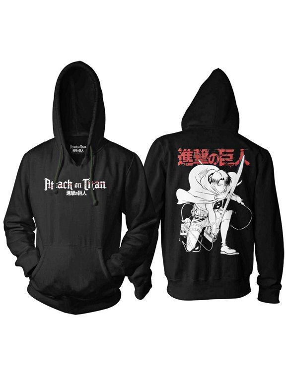 Attack on Titan - Levi Ackerman Crouching Adult Pullover Hoodie - Black - Officially Licensed